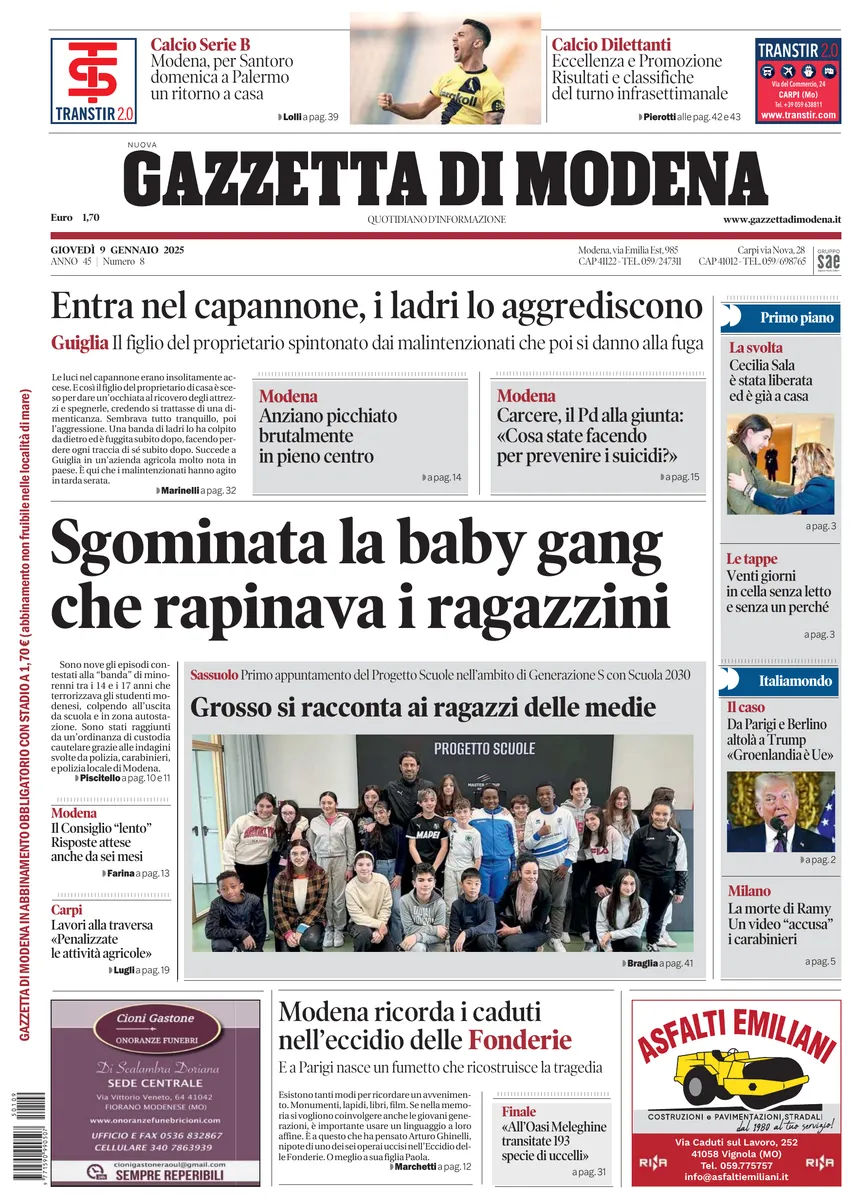 Prima-pagina-gazzetta di modena-oggi-edizione-del-2025-01-09